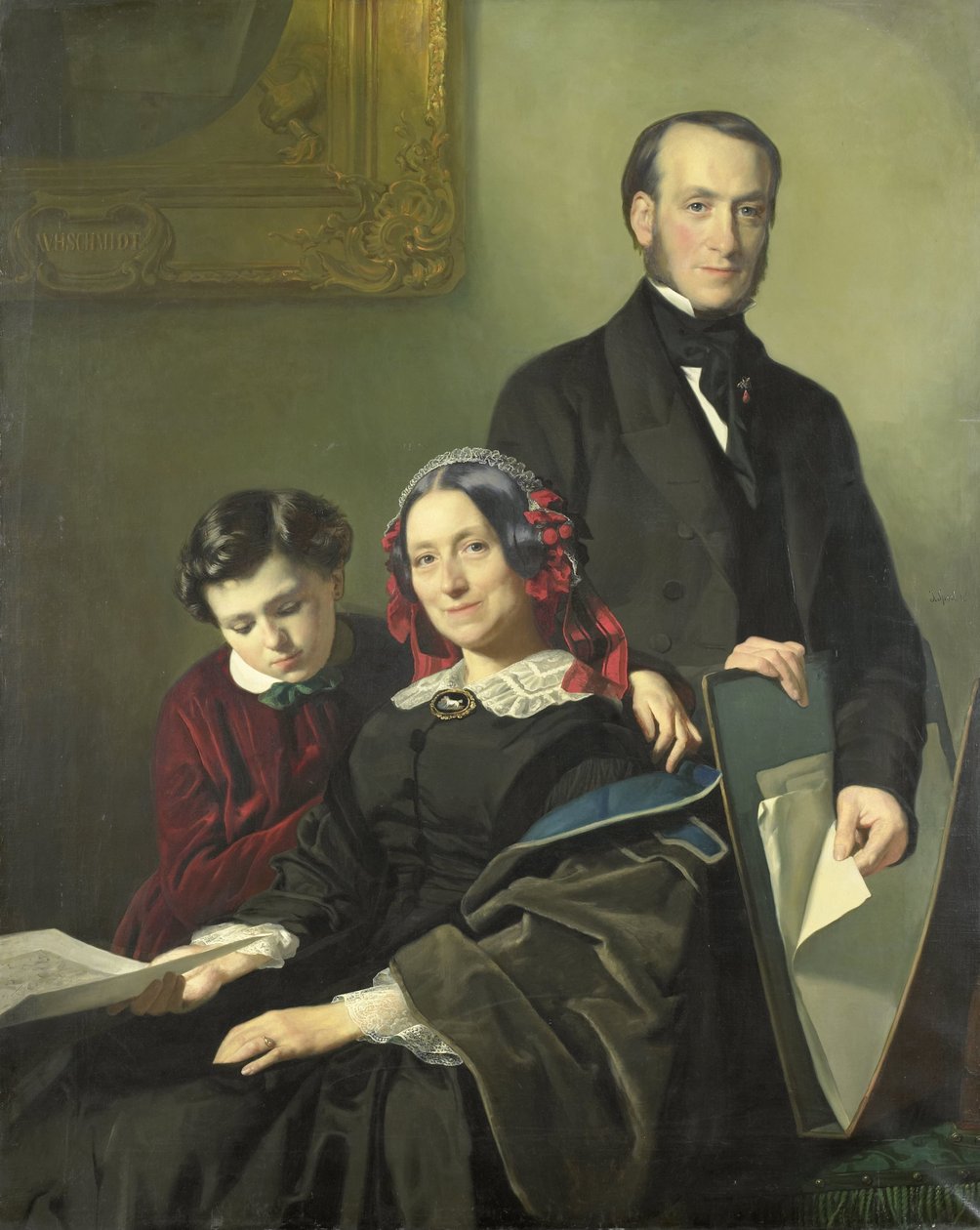 Rouva A.J. Schmidt-Keiser, Jacob Spoelin opettajan taidemaalari Willem Hendrik Schmidtin (1809-49) leski veljensä J.N. Keiser ja hänen 10-vuotias poikansa tekijältä Jacob Spoel