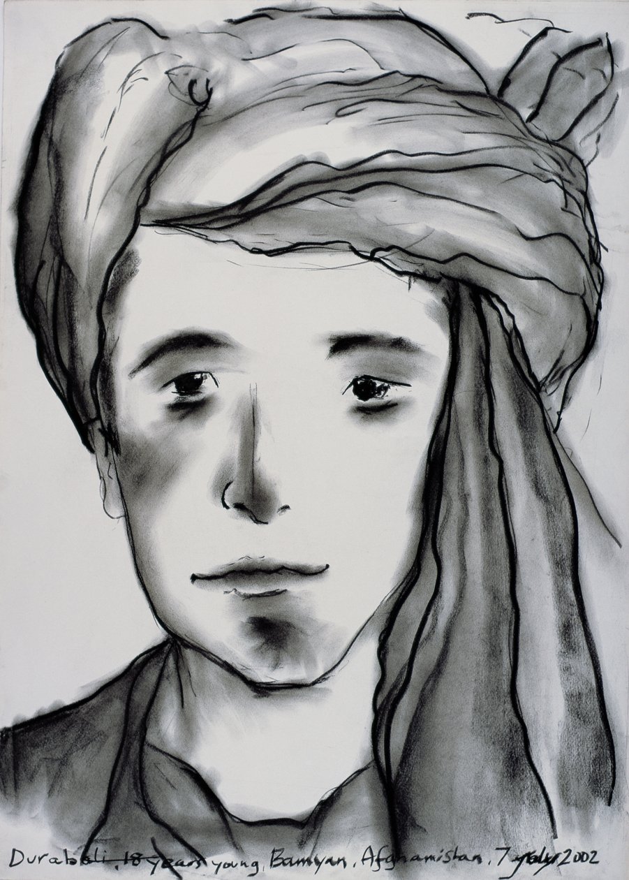 Durabali, 18 vuotta Young, Bamyan, Afganistan, 2002 (hiili paperilla) tekijältä Jacob Sutton