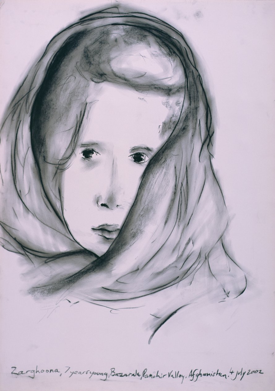 Zarghoona, Panshir Valley, Afganistan, 4. heinäkuuta 2002 (hiili paperilla) tekijältä Jacob Sutton