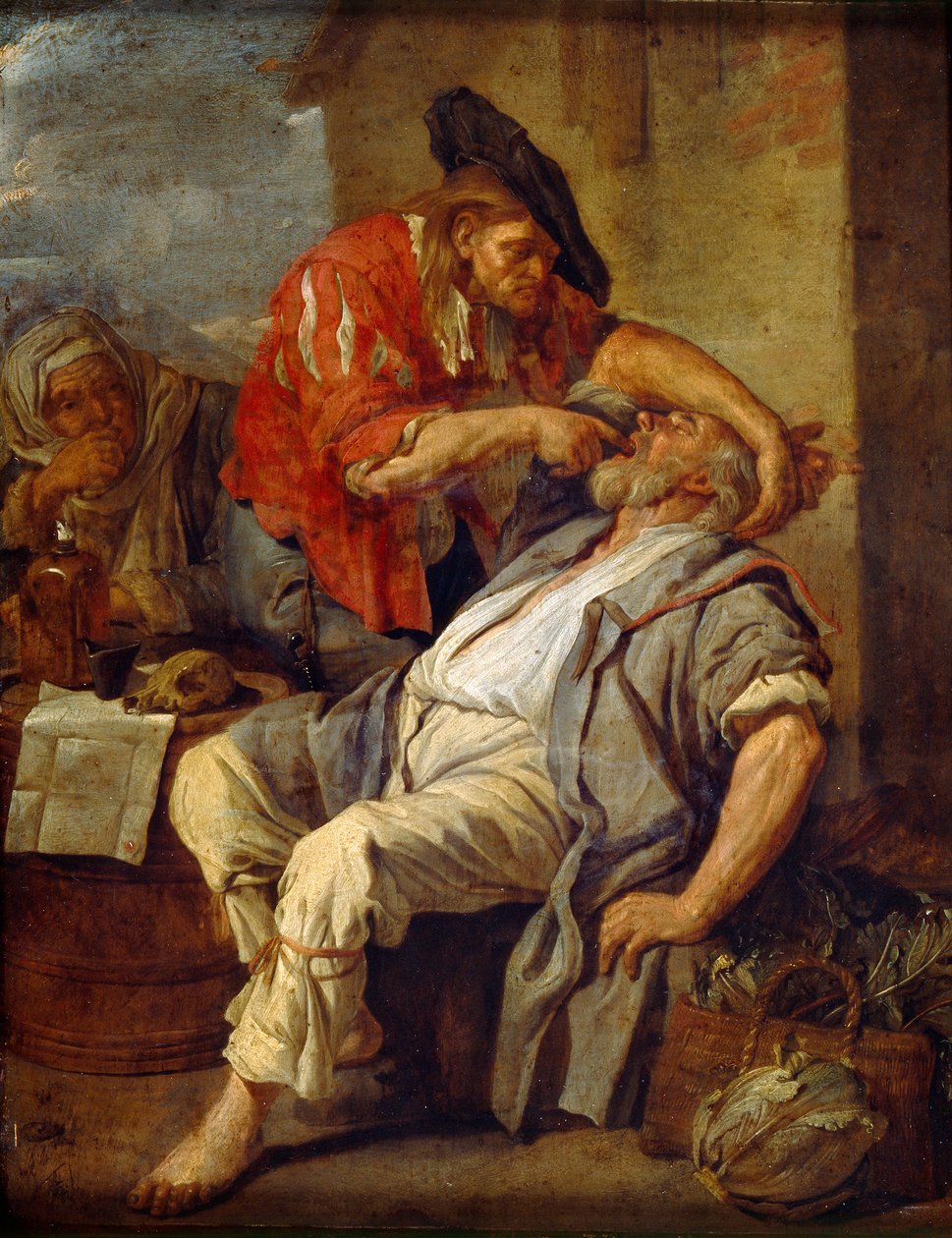 Hammaslääkäri, noin 1690 (öljy kuparille) tekijältä Jacob Toorenvliet