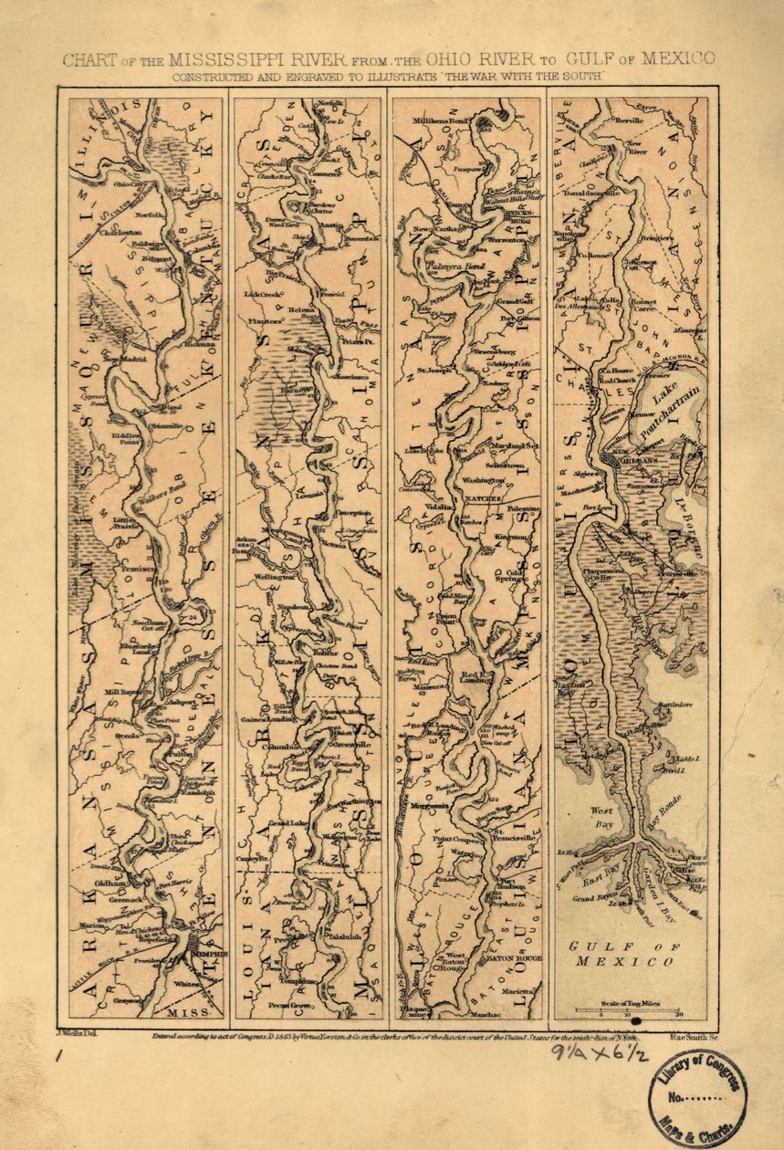 Mississippijoen kartta Ohio-joelta Meksikonlahdelle LOC 99447139 tekijältä Jacob Wells