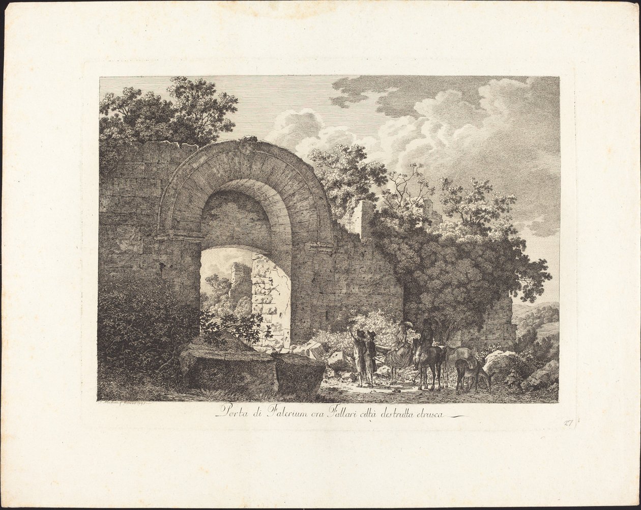 Porta di Falerium, nykyinen Fallari, tuhoutunut etruskien kaupunki tekijältä Jacob Wilhelm Mechau