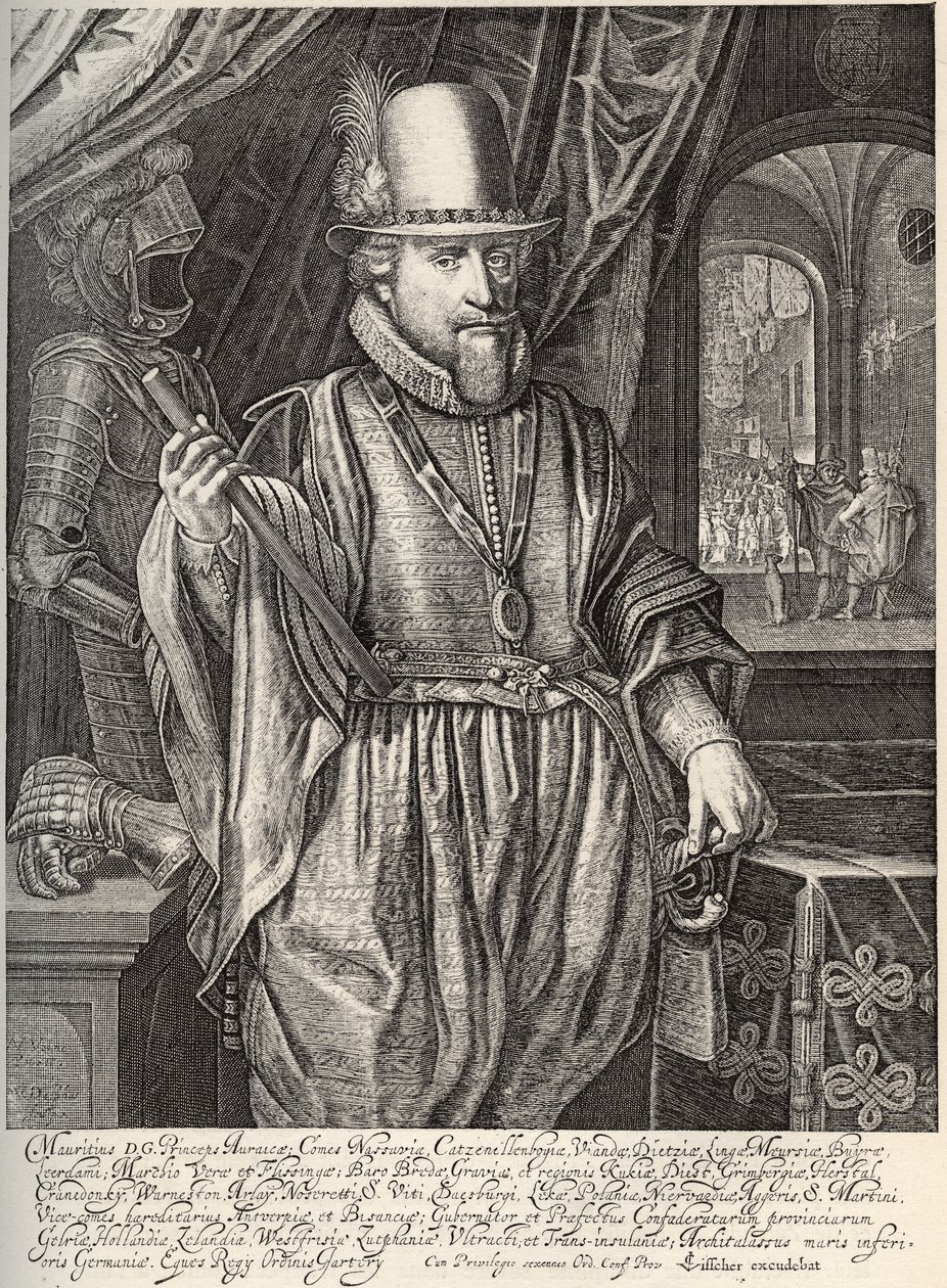 Maurice de Nassaun (1567-1625), Orangen prinssin, Nassaun kreivin muotokuva. Kaiverrus Willem Jacobsz Delff (1580-1638) 1600-luku tekijältä Jacob Willemsz Delff