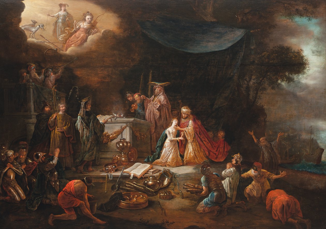 Iphigenian uhri (öljy paneelissa) tekijältä Jacob Willemsz de (c.1630 after 1675) Wet