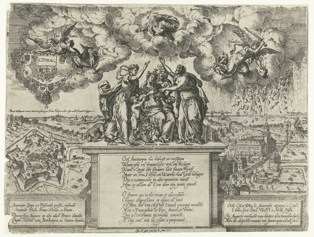 Allegoria Antwerpenin linnoituksen valloituksesta, 1577 tekijältä Jacob de Gheyn (I)