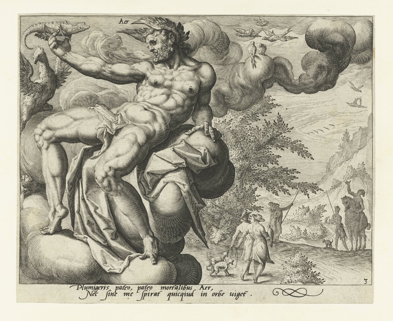 Ilman elementti Aer (otsikko esineessä) The Four Elements (sarjan nimi) tekijältä Jacob de Gheyn (II) (attributed to)