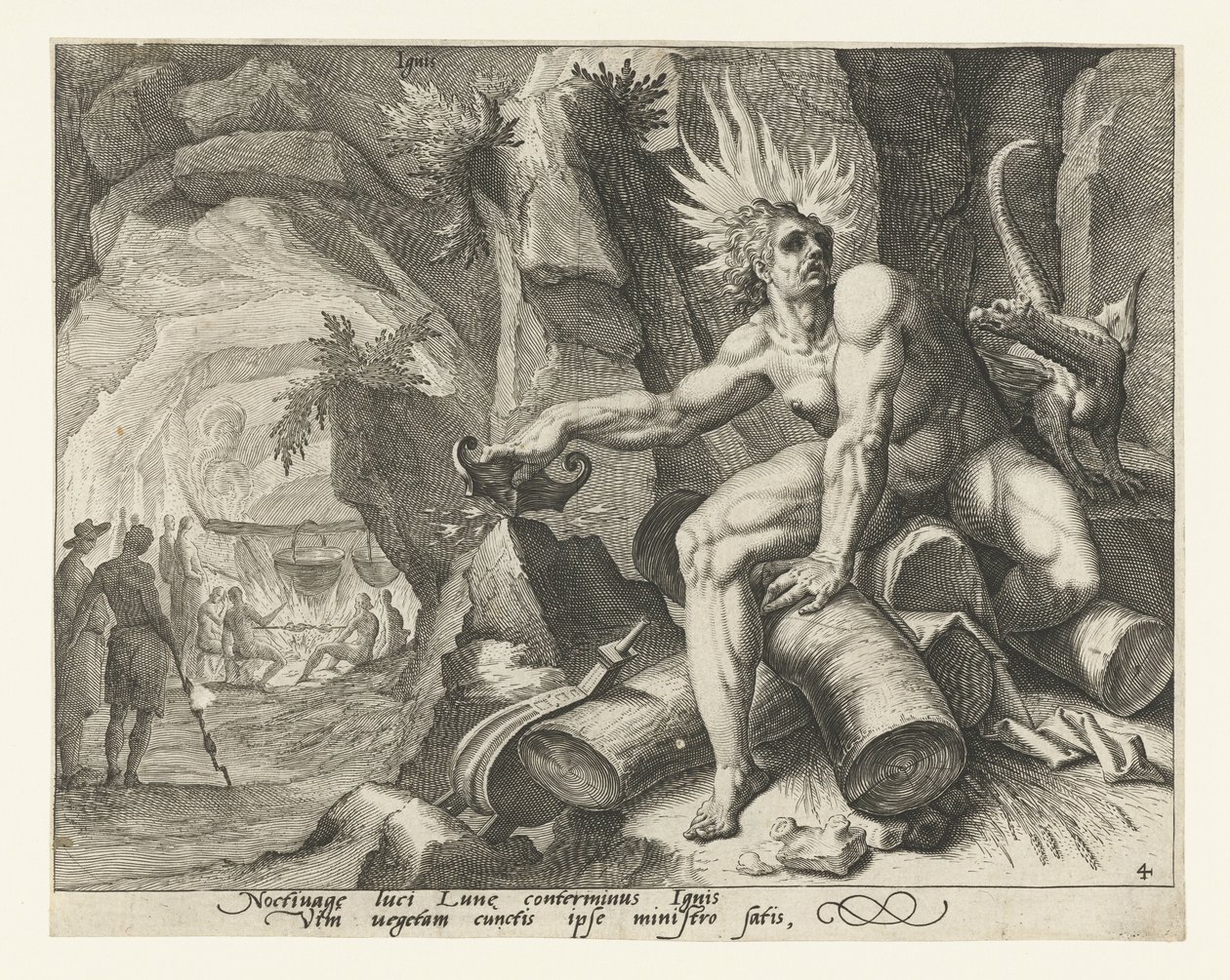 Tulen elementti Ignis (otsikko esineessä) The Four Elements (sarjan nimi) tekijältä Jacob de Gheyn (II) (attributed to)