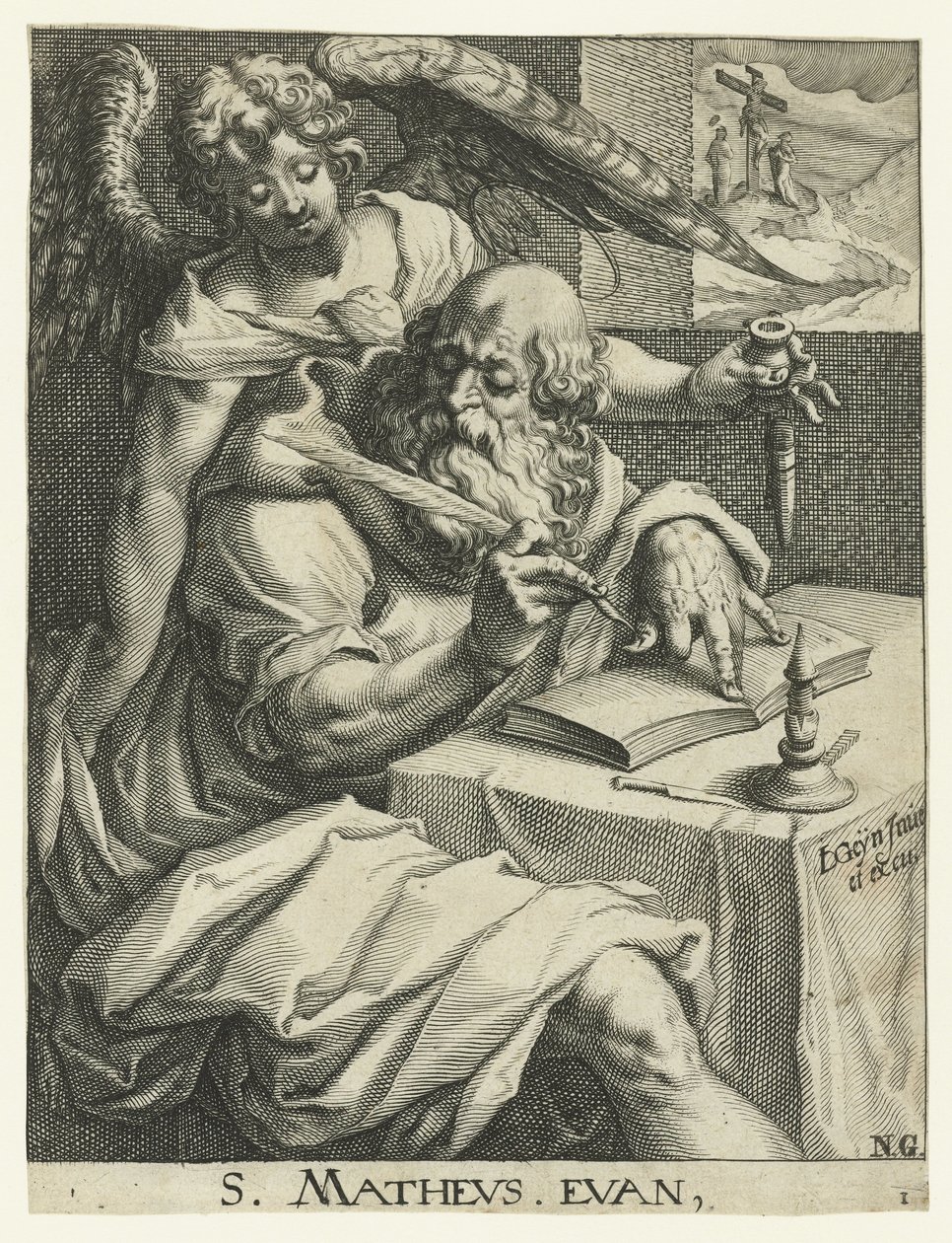 Evankelista Mattheus Neljä evankelistaa (sarjan nimi) tekijältä Jacob de Gheyn (II) (workshop of)