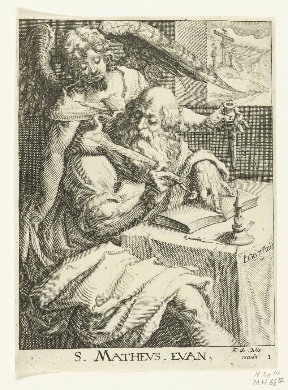 Evankelista Mattheus Neljä evankelistaa (sarjan nimi) tekijältä Jacob de Gheyn (II) (workshop of)