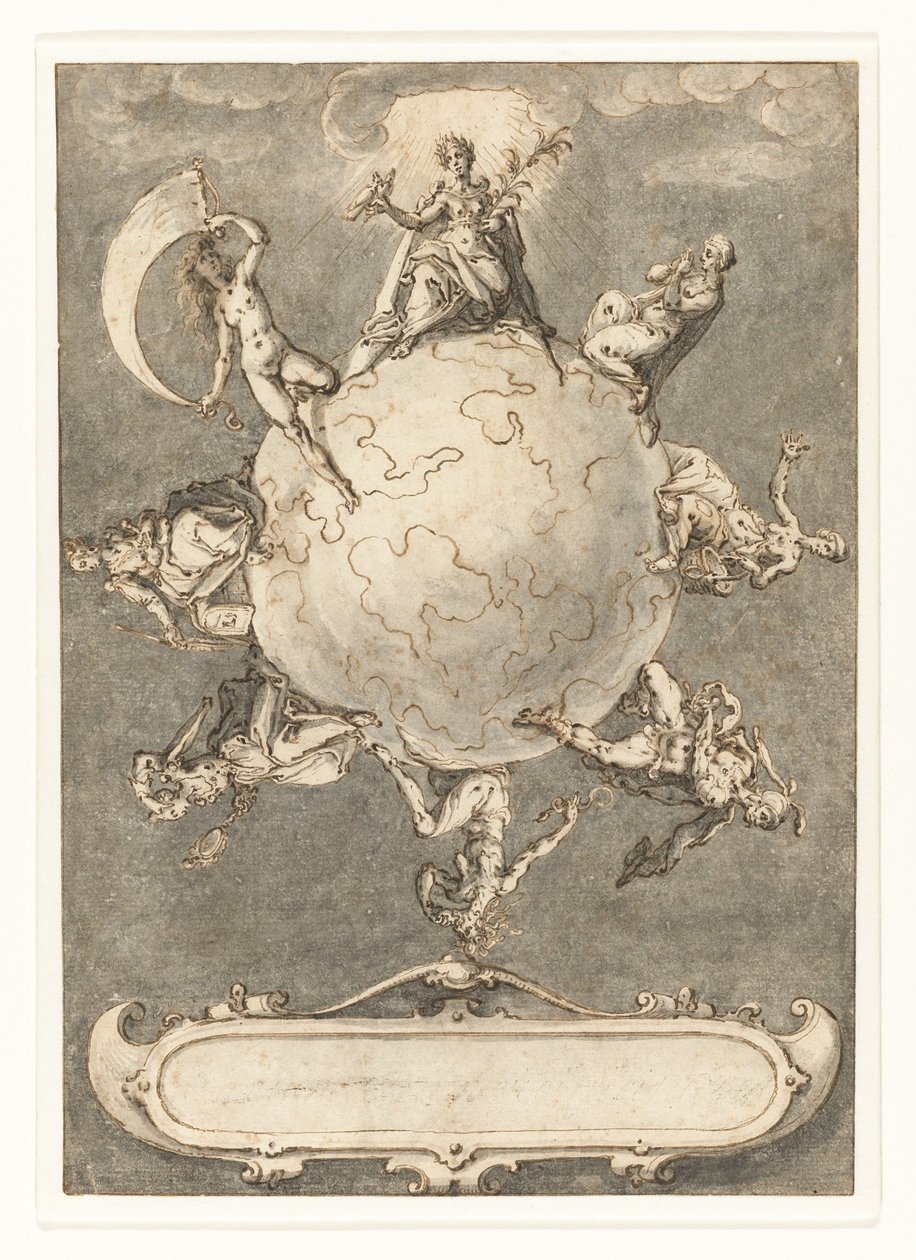 Suunnittelu Omnium rerum vicissitudo est -sarjan viimeiselle painokselle tekijältä Jacob de Gheyn (II)