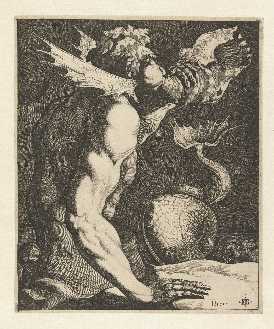 Tritoni puhaltaa kuoreen tekijältä Jacob de Gheyn (III)