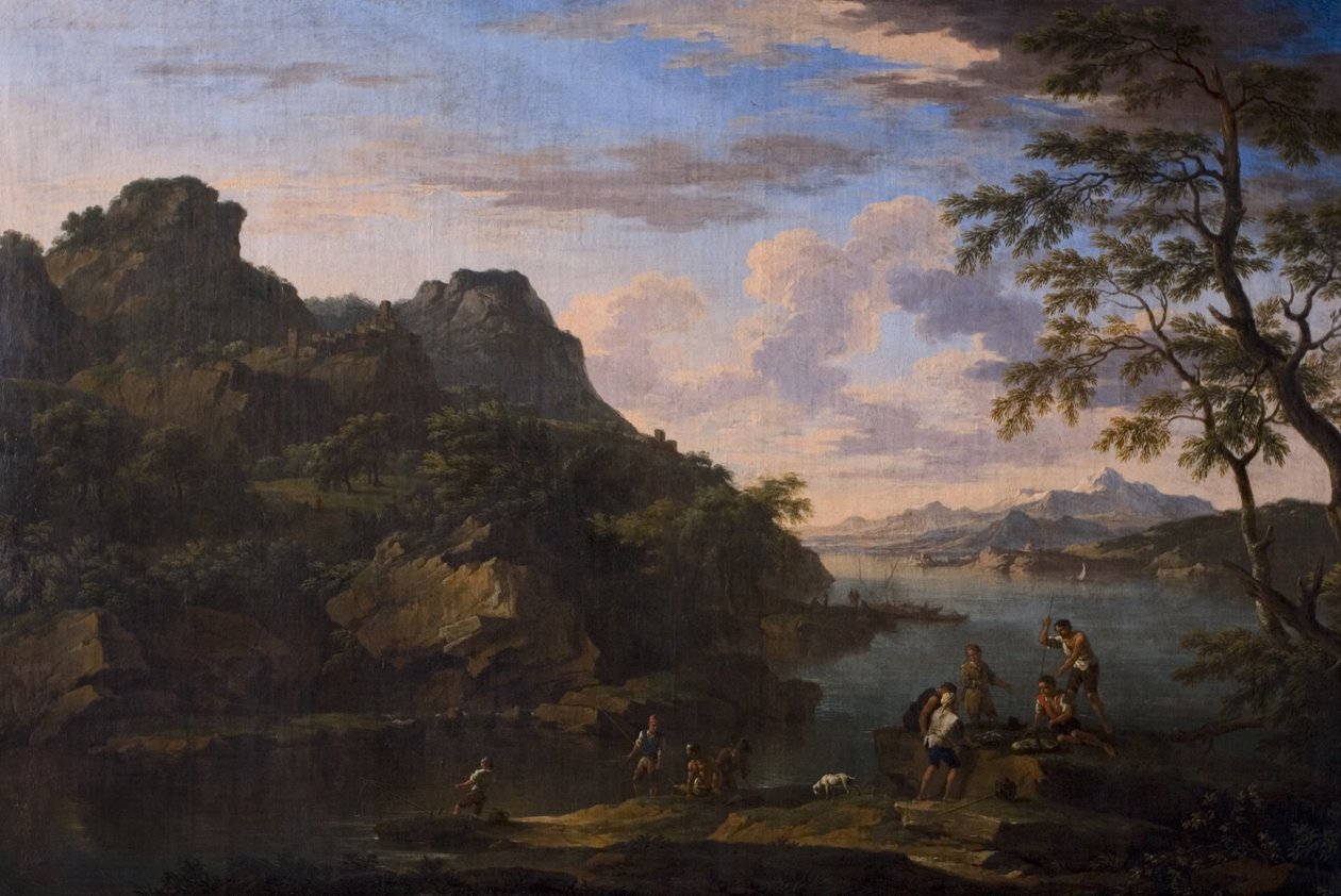 Klassinen maisema hahmoineen, 1600-luvun loppu tekijältä Jacob de Heusch