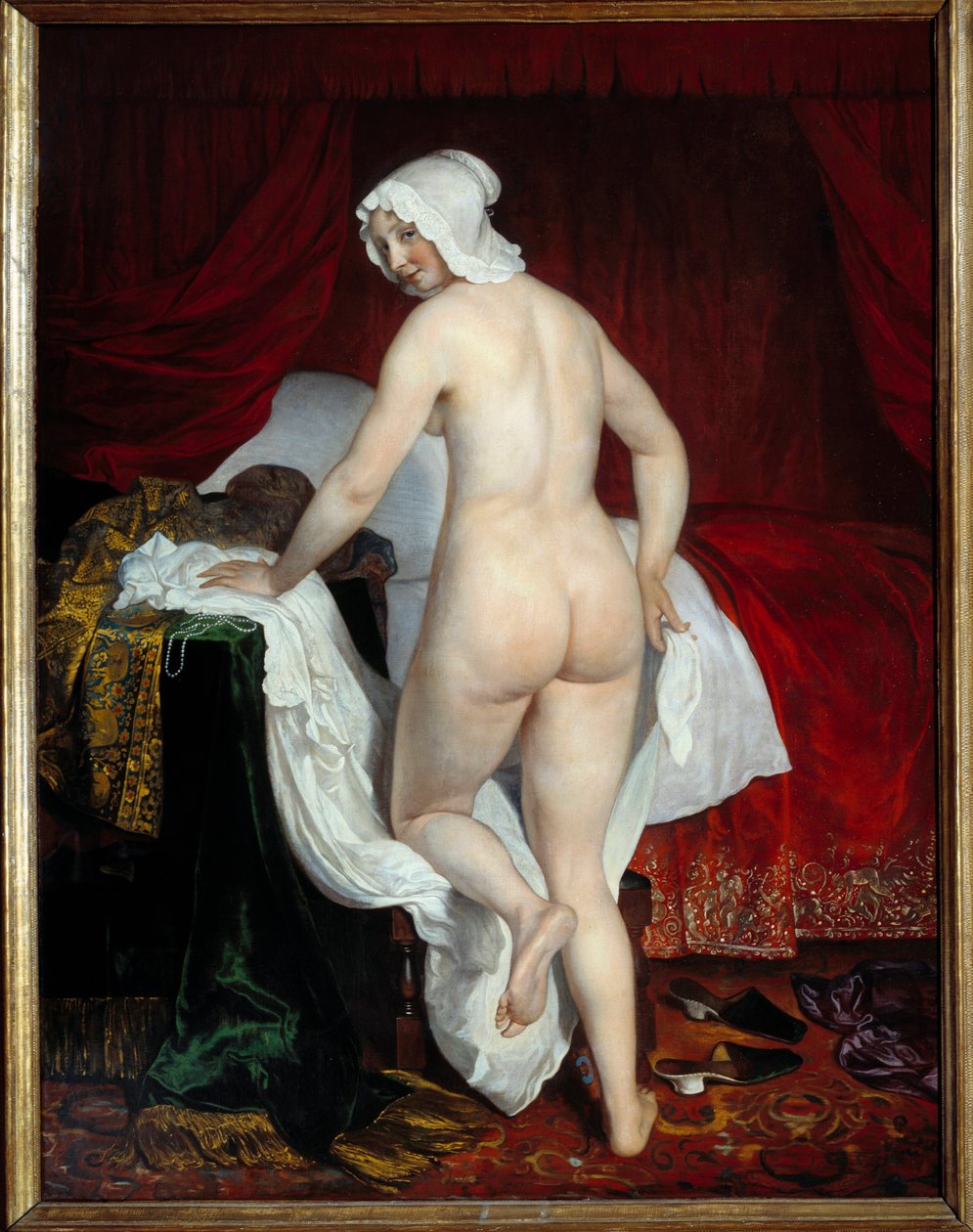 Nuori nainen makuulla sanoi italialaisen nukkumaanmenoajan Jacob van Loon (1614-1670) maalaus 1650 Sun. 1,87x1,43 m Lyon, Musee des Beaux Arts tekijältä Jacob or Jacques van Loo