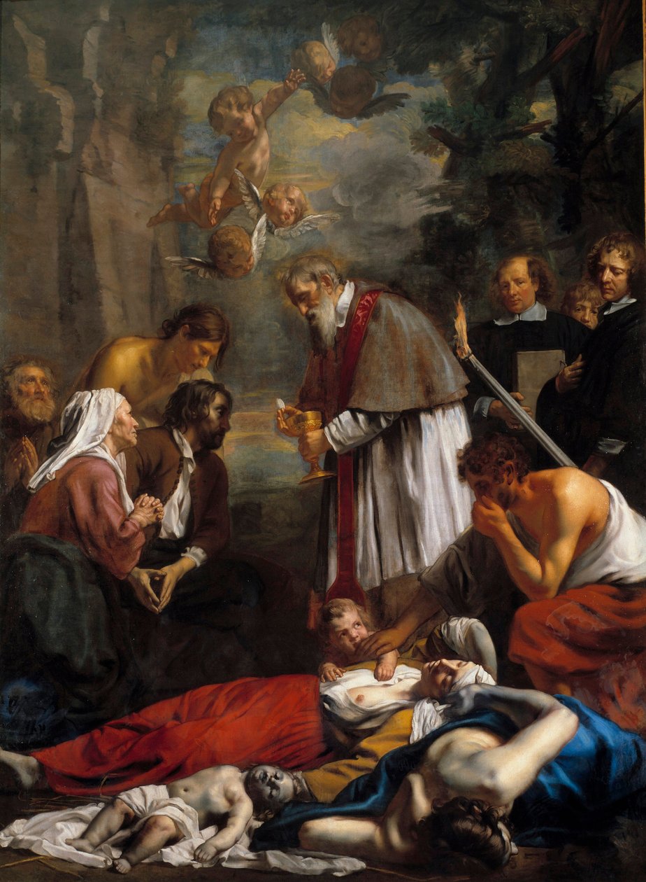 Saint Macaire Gentistä pelastamassa pestiferes Saint Macaire on 1000-luvun armenialainen munkki. Jacob II van Oostin (1637-1713) maalaus 1673 Su. 3,5x2,57 m tekijältä Jacob the Younger Van Oost