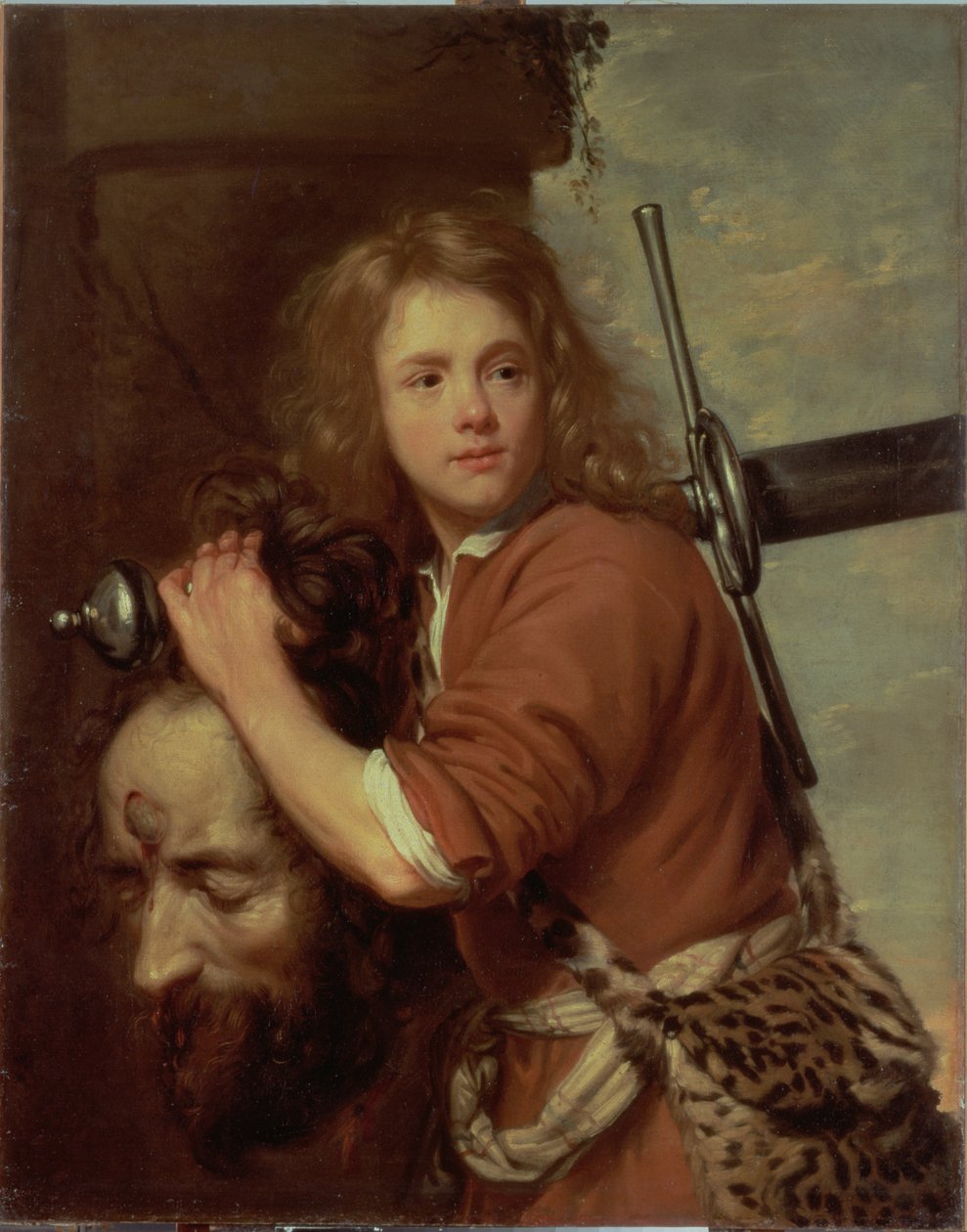 Daavid kantaa Goljatin päätä, 1643 tekijältä Jacob van Oost