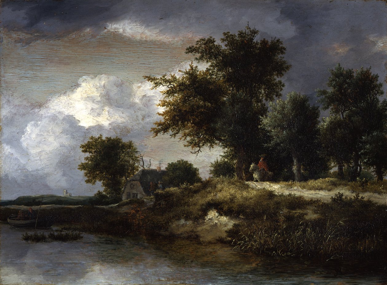 Metsäinen jokiranta tekijältä Jacob van Ruisdael