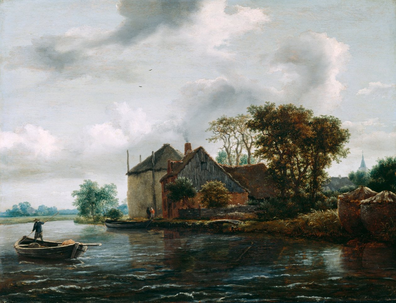 Maatila ja Hayrick joen varrella tekijältä Jacob van Ruisdael