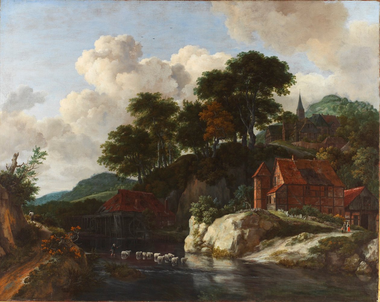 Kumpuileva maisema ja vesimylly tekijältä Jacob van Ruisdael