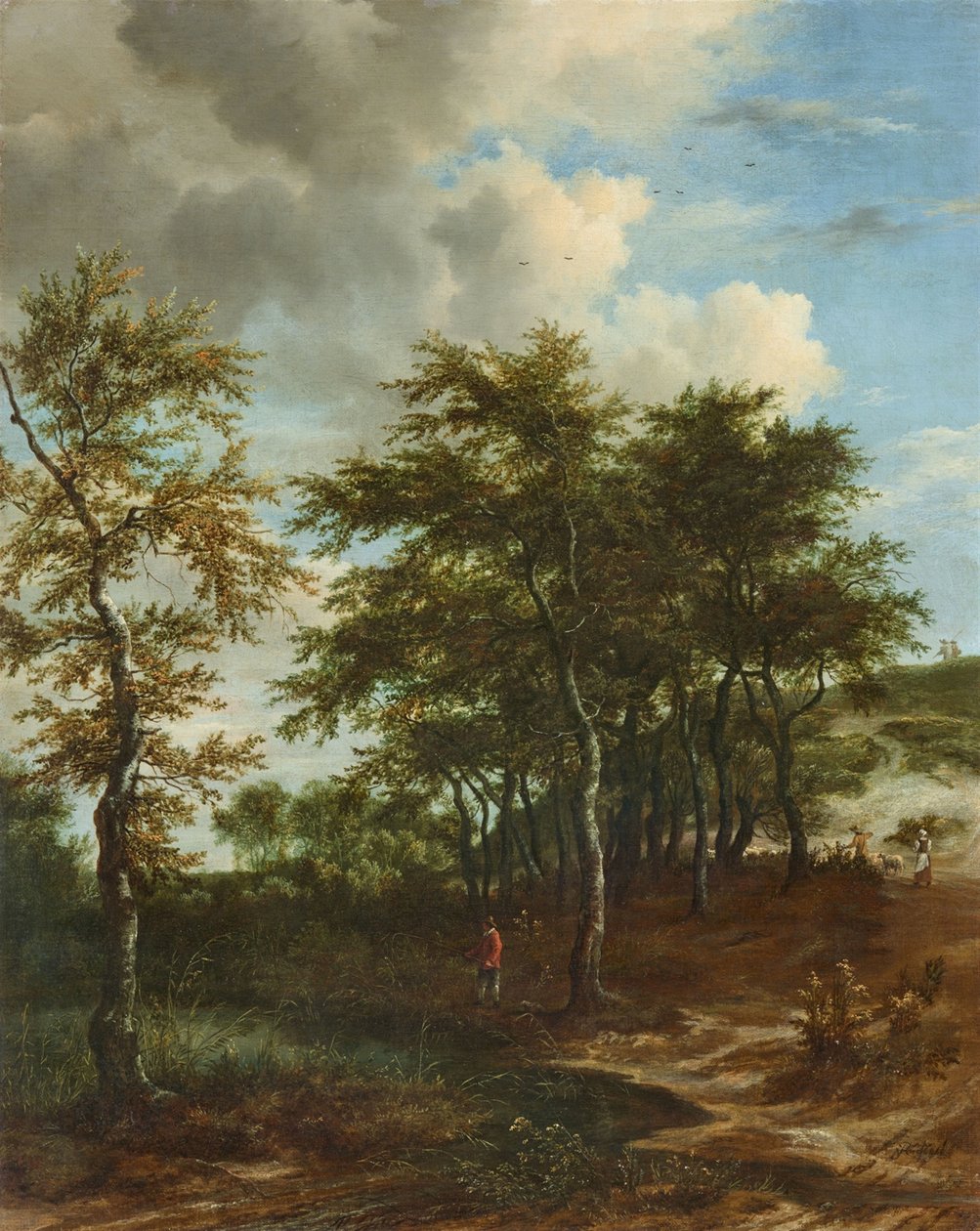 Maisema korkeiden puiden kanssa tekijältä Jacob van Ruisdael