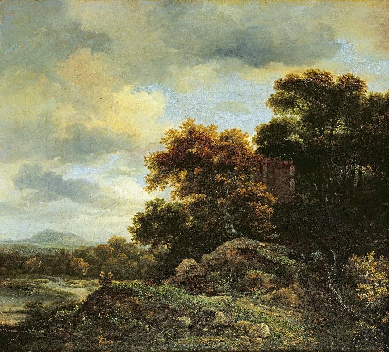 Maisema metsäisen kukkulan kanssa tekijältä Jacob van Ruisdael