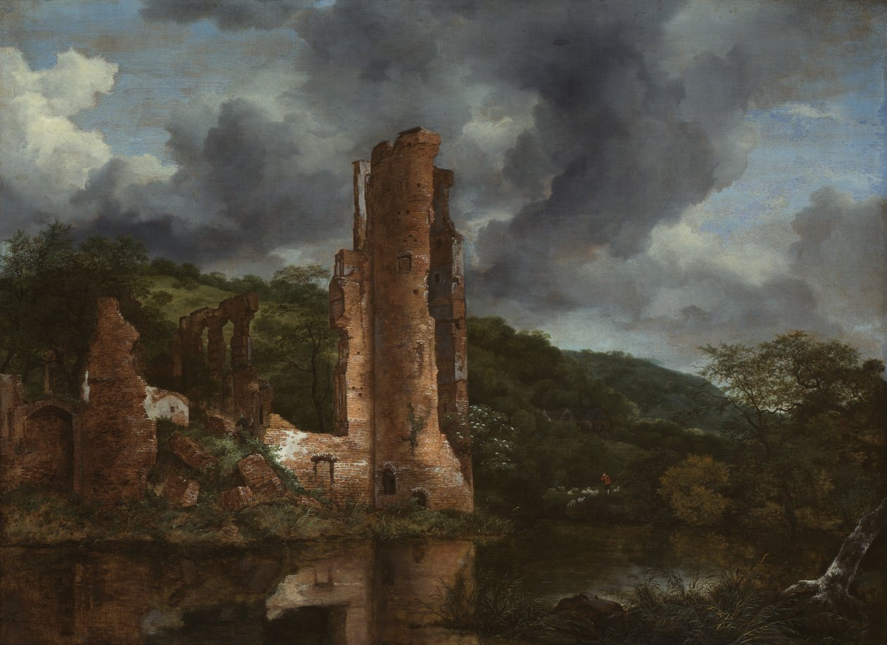 Egmondin linnan raunioita esittävä maisema tekijältä Jacob van Ruisdael
