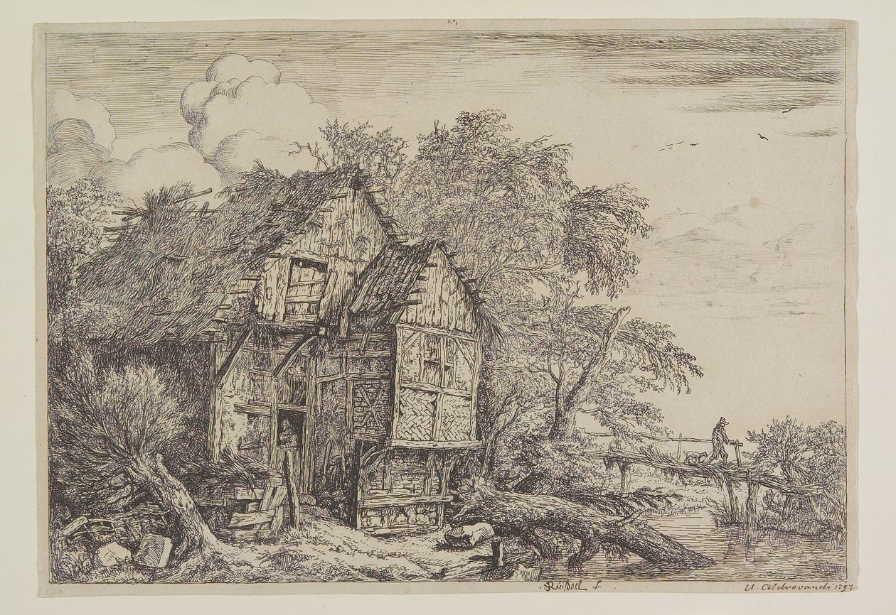 Maalaistalo ja kävelysilta tekijältä Jacob van Ruisdael
