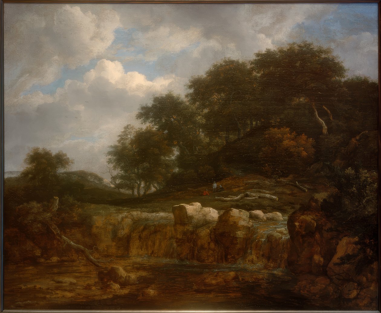 Vesiputous mäkisessä metsämaisemassa tekijältä Jacob van Ruisdael