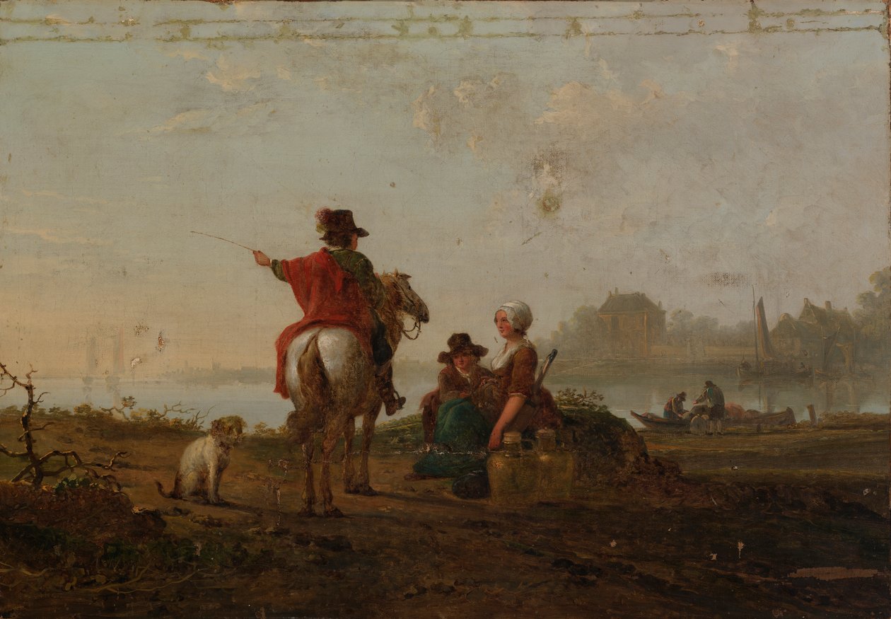 Hollantilainen maisema hahmoineen, 1700-luvun loppu - 1800-luvun alku. tekijältä Jacob van Strij