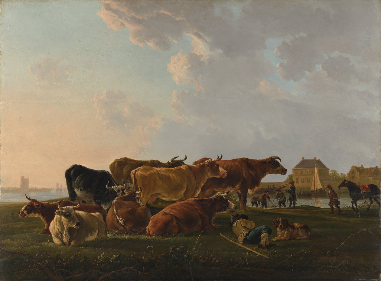 Maisema karjan kanssa, luultavasti n. 1800. tekijältä Jacob van Strij