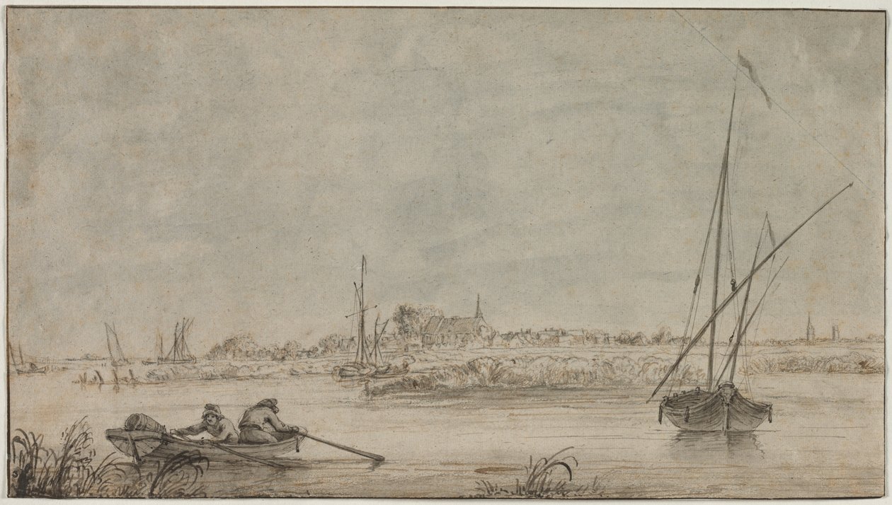 Näkymä Dordrechtiin joelta, 1775-1815. tekijältä Jacob van Strij