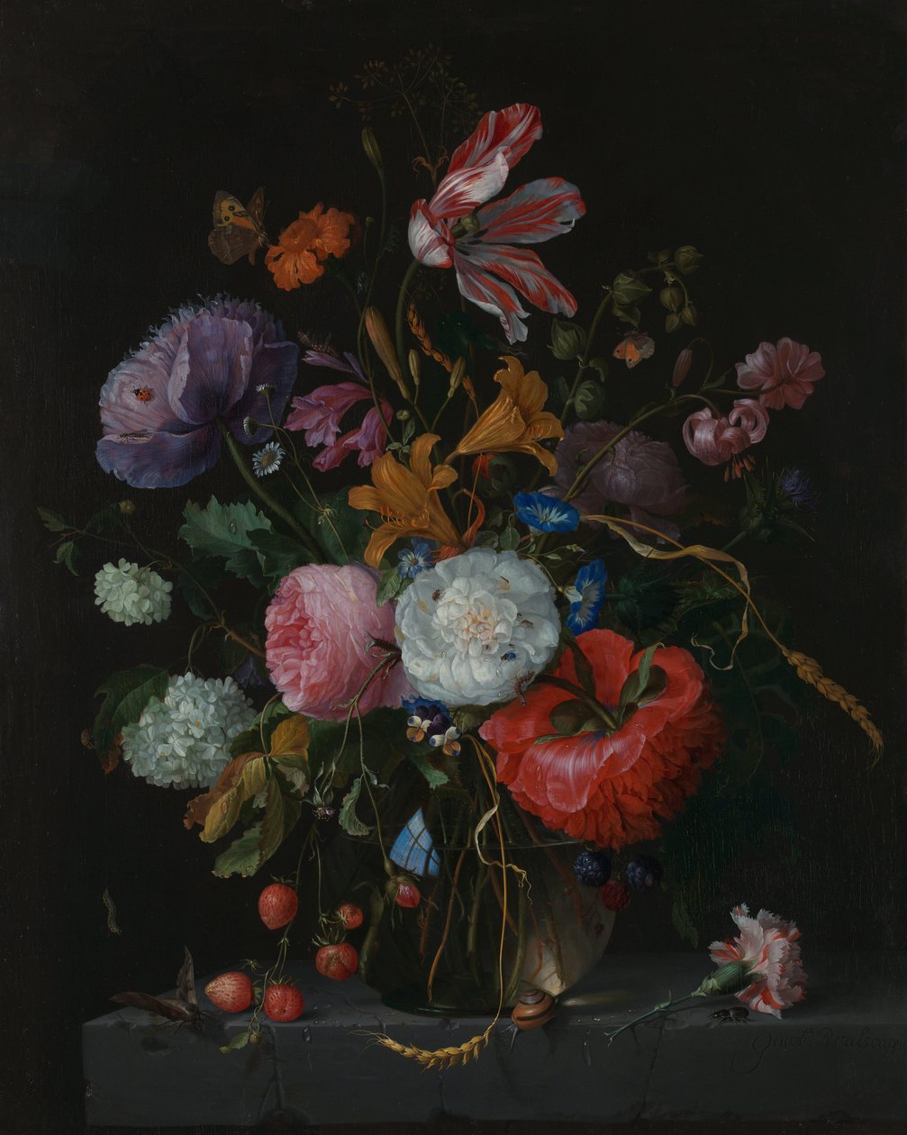 Kukkia lasimaljakossa, n. 1670 tekijältä Jacob van Walscapelle