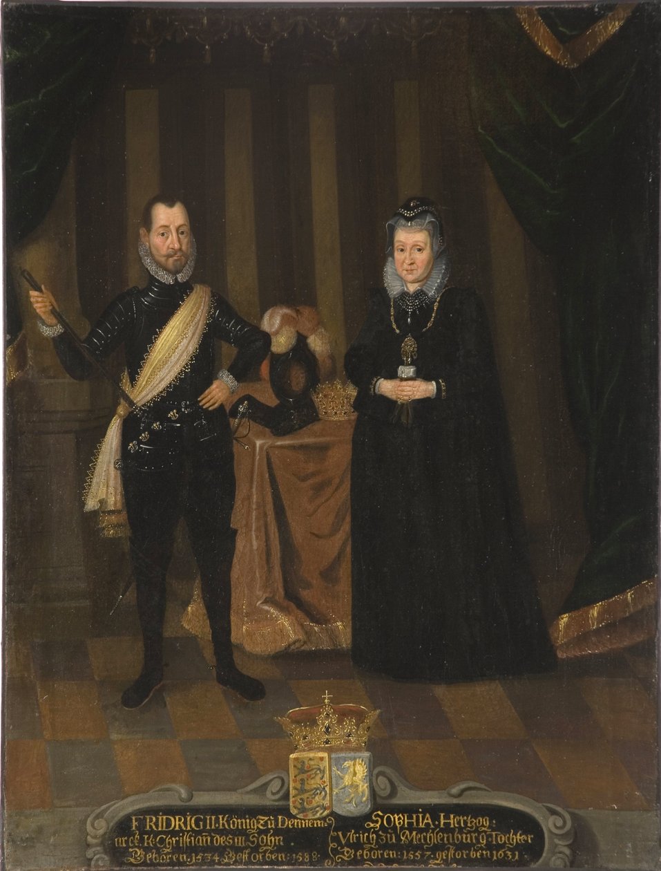 Le roi Frederic II de Danemark et Norvege et Sophie de Mecklembourg Gustrow - Tanskan kuningas Frederick II (1534-1588) ja Tanskan kuningatar Sofie (1557-1631), Van Doordt, Jacob, jälkeen (?-1629). Öljy kankaalle. Mitat: 101x79 cm. Nationalmuseum Stock tekijältä Jacob van der (fl.1610 29) Doordt