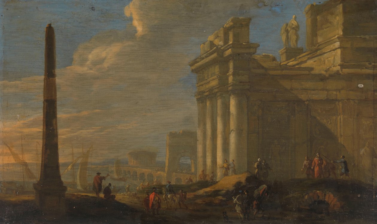 Italialainen satamanäkymä tekijältä Jacob van der Ulft (signed by artist)