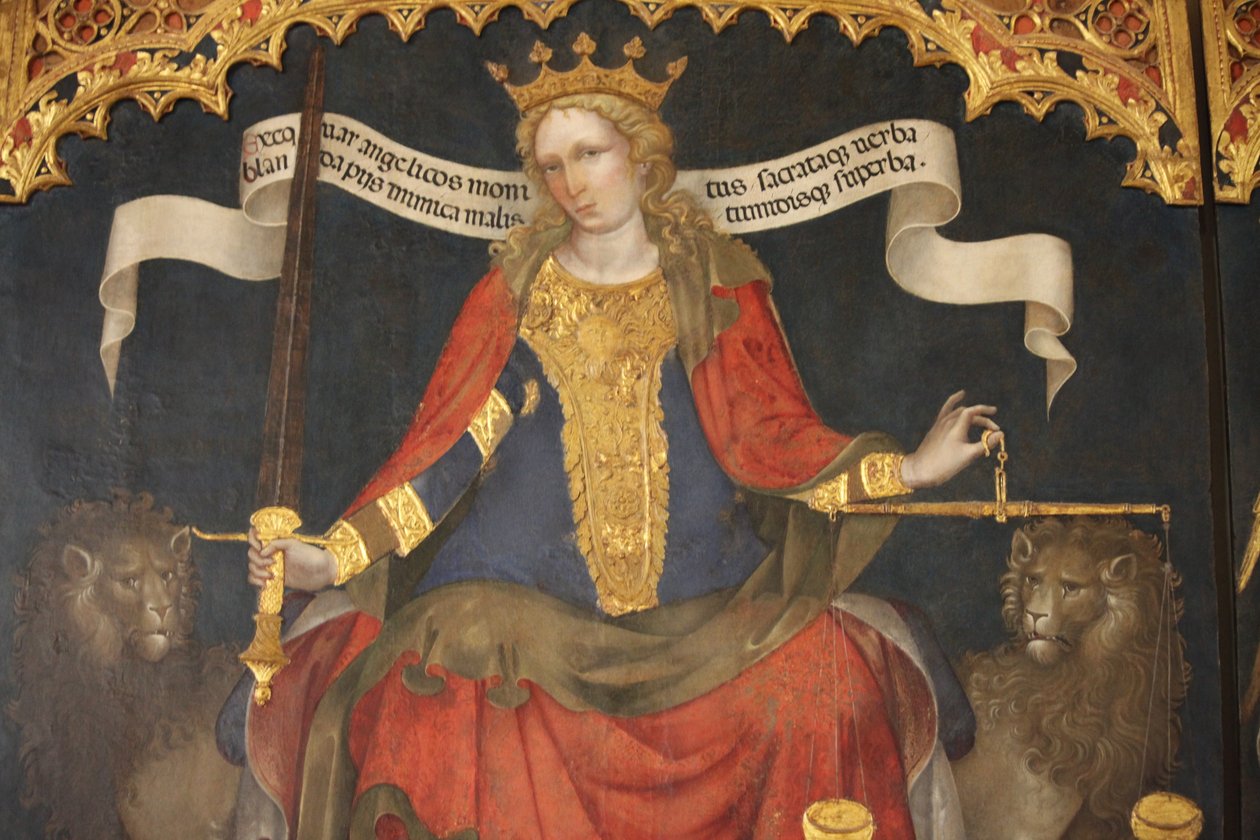 Oikeudenmukaisuus arkkienkeleiden Gabrielin ja Mikaelin välillä tekijältä Jacobello del Fiore