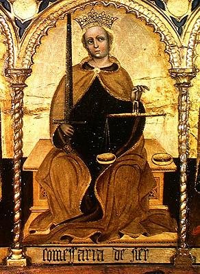 Oikeudenmukaisuus Pyhän Mikaelin ja Pyhän Gabrielin välillä, yksityiskohta oikeudenmukaisuudesta, 1421 tekijältä Jacobello del Fiore