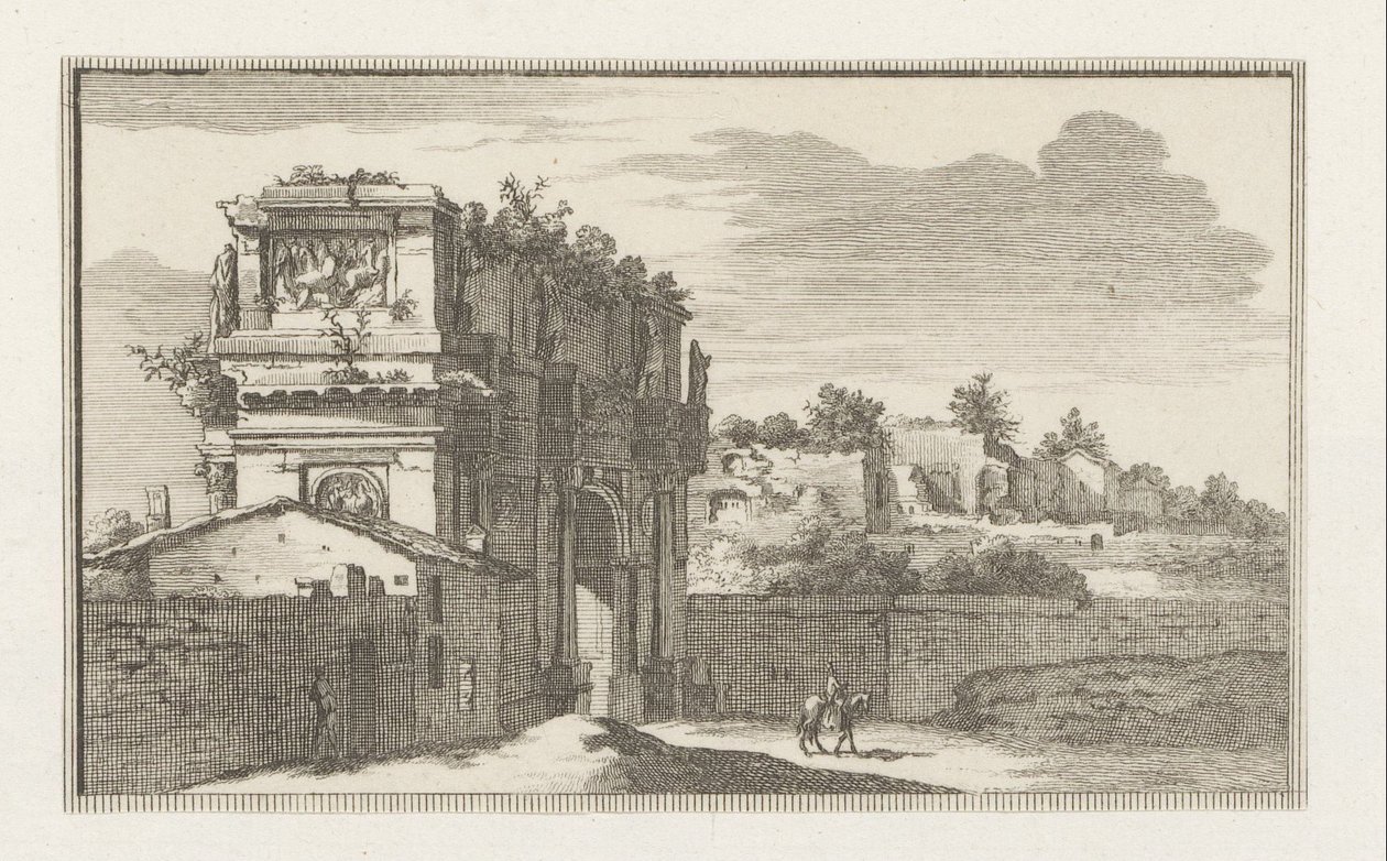 Konstantinuksen kaari Roomassa Rooman näkymät (sarjan nimi) La Galerie agreable du mond (...) divisée en LXVI tomes...Cette partye comprend le Rome moderne (sarjan nimi) Magesyn der Italianense -rakennukset (sarjan nimi) tekijältä Jacobus Baptist