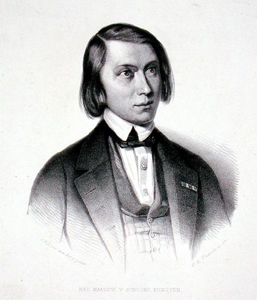 Josephus Hermanus Verhulstin (1816-91) muotokuva (kaiverrus) tekijältä Jacobus Everardus Josephus van den (after) Berg