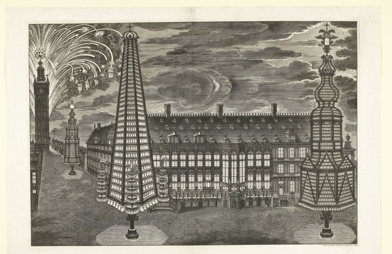 Valaistus ja ilotulitus Gentissä, 1717 tekijältä Jacobus Harrewijn
