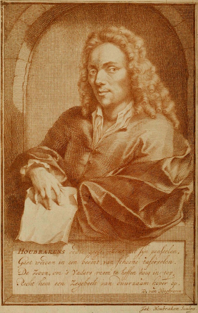 De Groote Schouburgh Der Nederlantsche Konstschilders En Schilderessen 1718 vol 1 tekijän muotokuva tekijältä Jacobus Houbraken