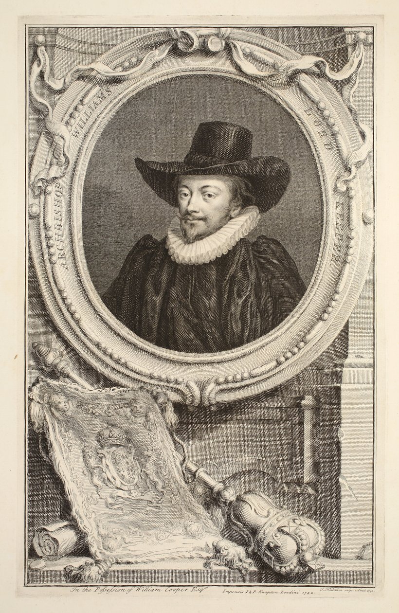 Muotokuva arkkipiispa Williamsista, Lordi sinetinvartijasta, kuvitus teoksesta Heads of Illustrious Persons of Great Britain, pub. kirjoittanut Knapton, Lontoo 1742 tekijältä Jacobus Houbraken
