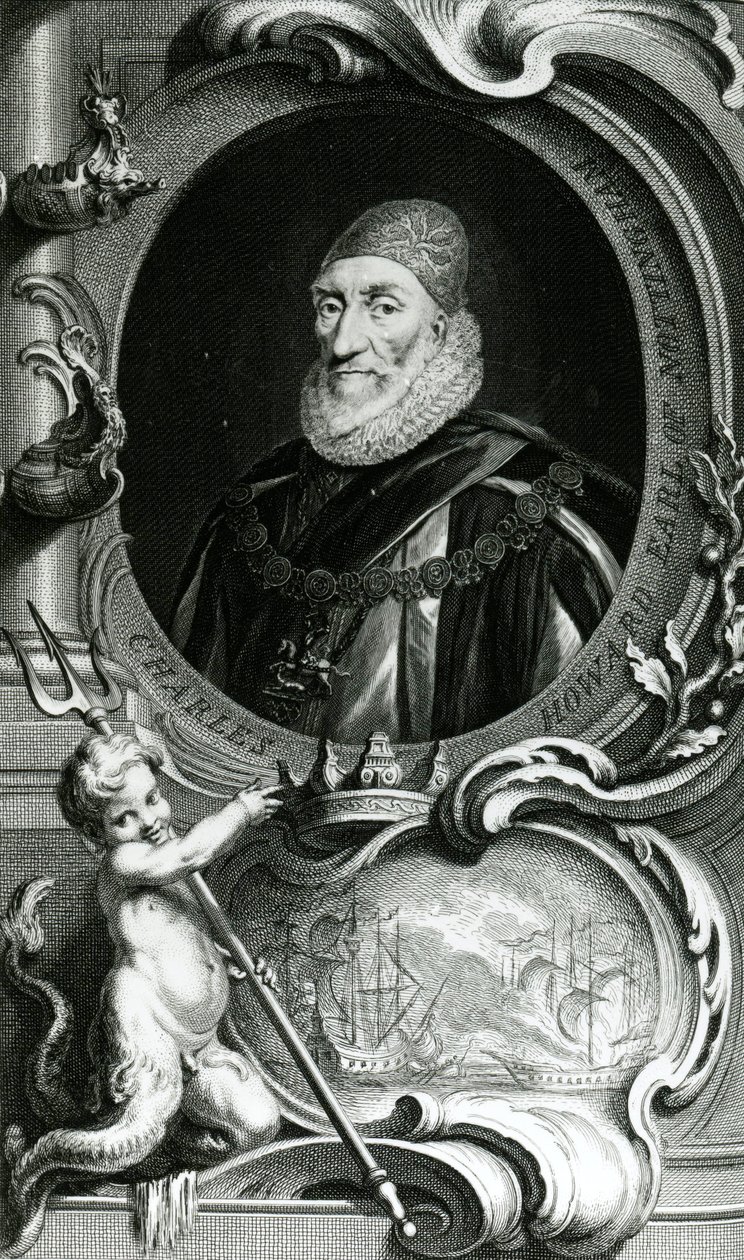 Muotokuva Charles Howardista, Earl of Nottingham, kuvitus teoksesta Heads of Illustrious Persons of Great Britain, pub. kirjoittanut Knapton, Lontoo 1742 tekijältä Jacobus Houbraken