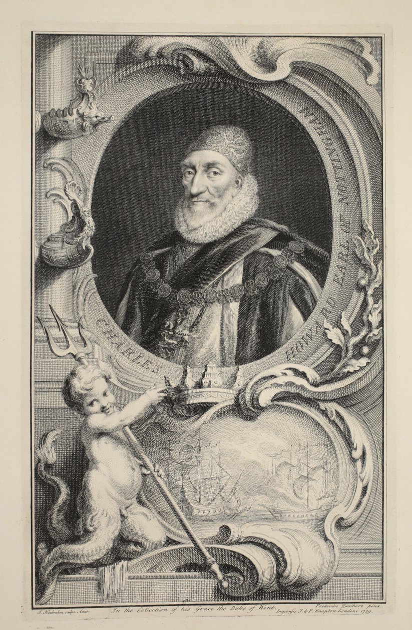 Muotokuva Charles Howardista, Earl of Nottingham, kuvitus teoksesta Heads of Illustrious Persons of Great Britain, pub. kirjoittanut Knapton, Lontoo 1742 tekijältä Jacobus Houbraken