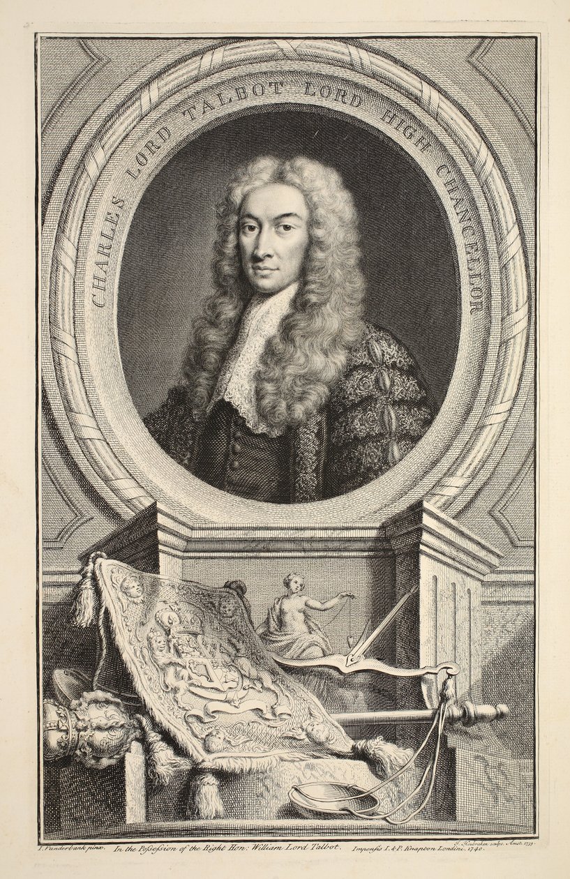 Charlesin muotokuva, Lord Talbot, kuvitus teoksesta Heads of Illustrious Persons of Great Britain, pub. kirjoittanut Knapton, Lontoo 1742 tekijältä Jacobus Houbraken