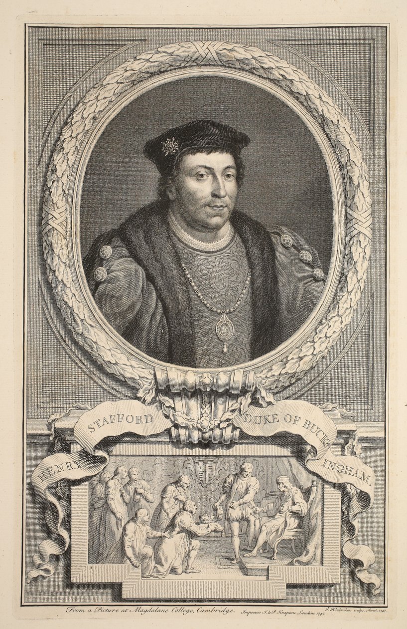 Henry Staffordin, Buckinghamin herttuan muotokuva, kuvitus teoksesta Heads of Illustrious Persons of Great Britain, pub. kirjoittanut Knapton, Lontoo 1742 tekijältä Jacobus Houbraken
