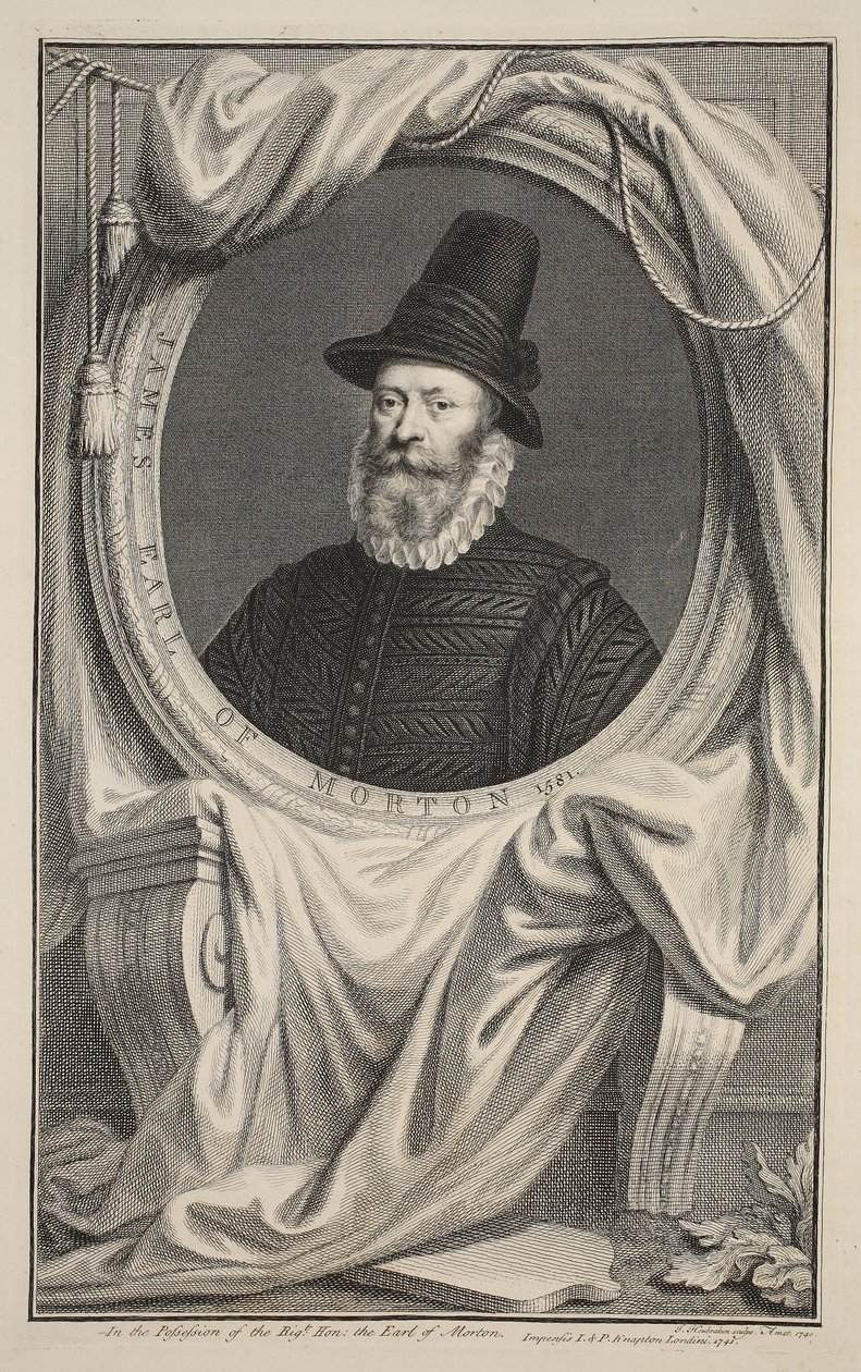 Jamesin, Earl of Mortonin muotokuva, kuvitus teoksesta Heads of Illustrious Persons of Great Britain, pub. kirjoittanut Knapton, Lontoo 1742 tekijältä Jacobus Houbraken