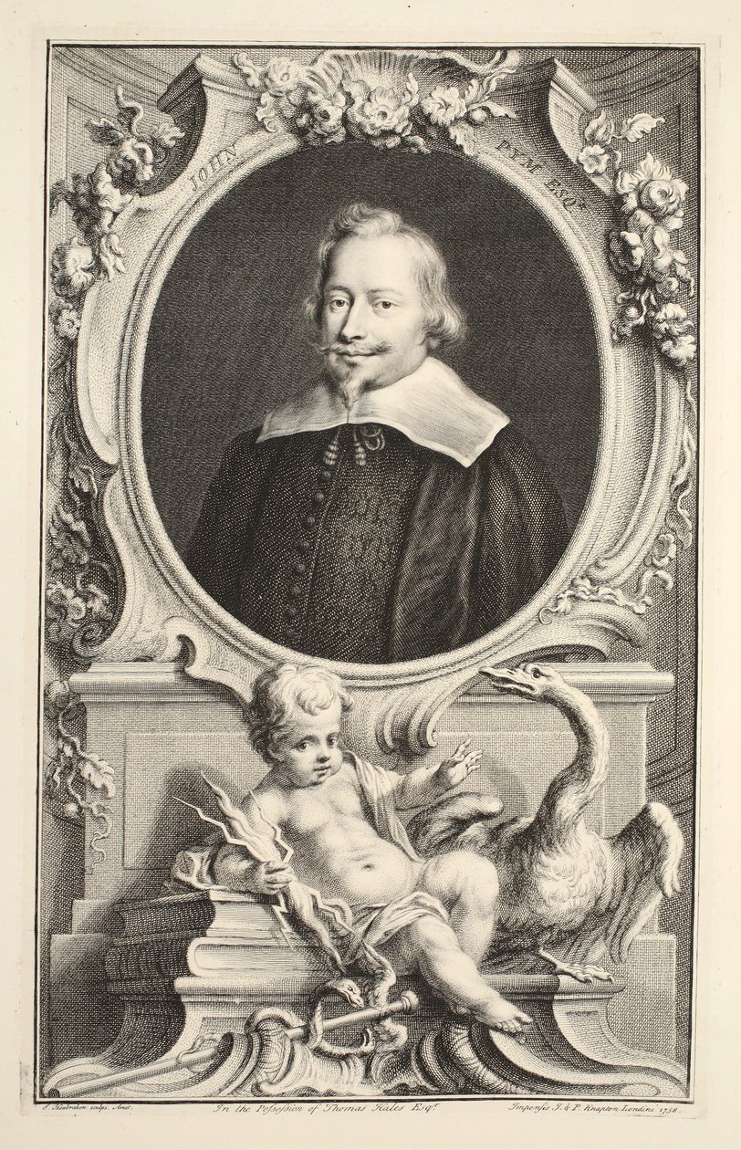 John Pymin muotokuva, kuvitus teoksesta Heads of Illustrious Persons of Great Britain, pub. kirjoittanut Knapton, Lontoo 1742 tekijältä Jacobus Houbraken