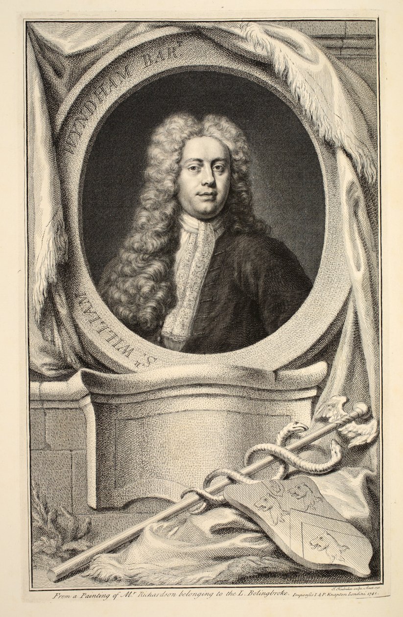 William Wyndhamin muotokuva, kuvitus teoksesta Heads of Illustrious Persons of Great Britain, pub. kirjoittanut Knapton, Lontoo 1742 tekijältä Jacobus Houbraken
