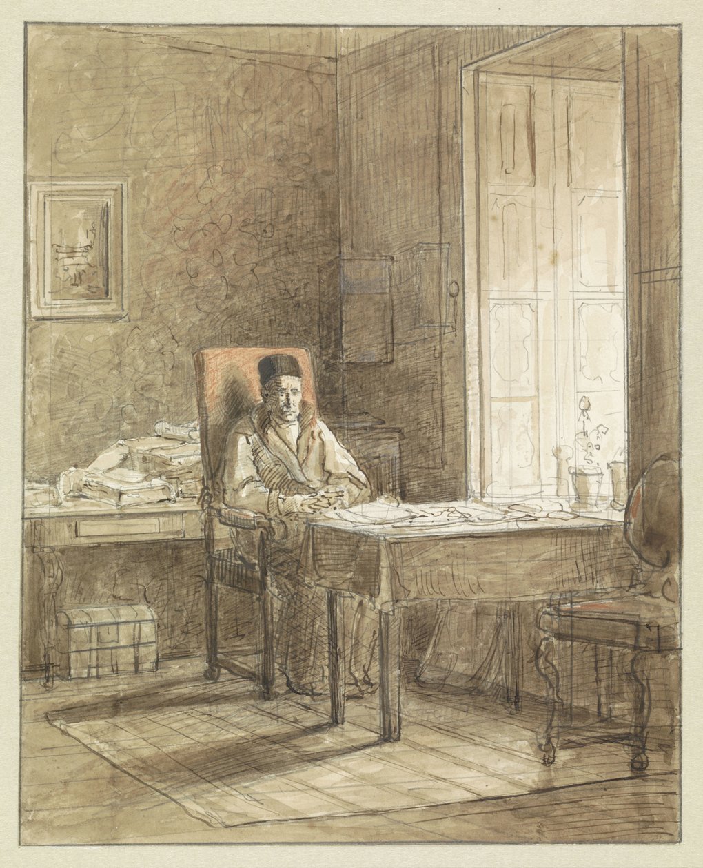 Portrait of Gerrit Lamberts istuu nojatuolissa Print Roomissa tekijältä Jacobus Ludovicus Cornet