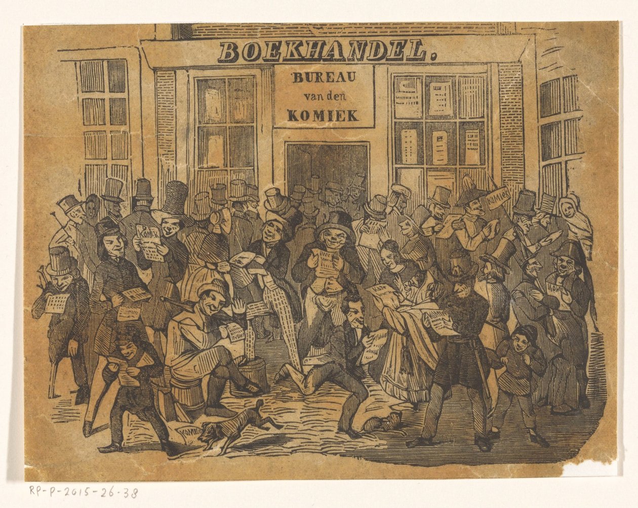 Yleisöä kirjakaupan eteen saadakseen De Komiek tekijältä Jacobus Wilhelmus Adrianus Hilverdink (possibly)