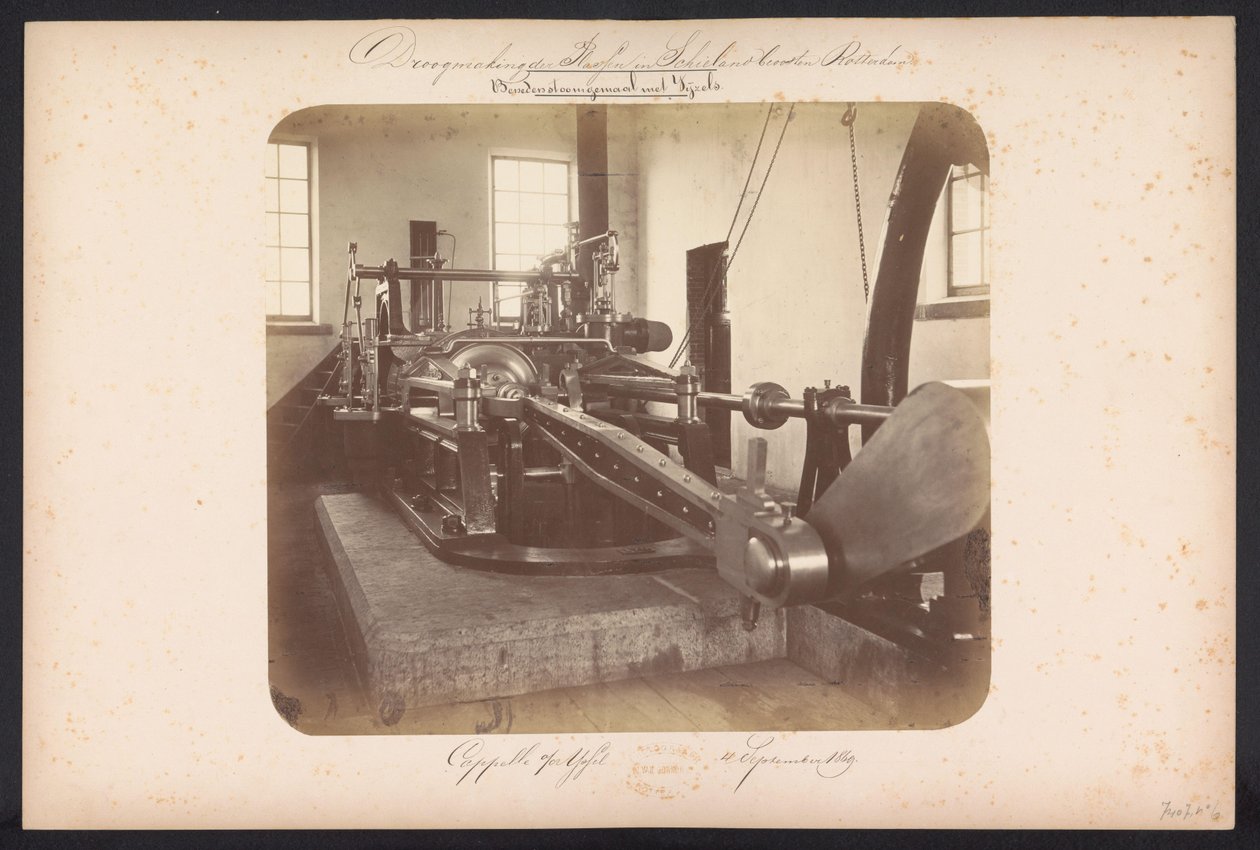 Höyrypumppuaseman alla Vijzels / Capelle aan den IJssel 4. syyskuuta 1869 (otsikko esineessä) Järvien talteenotto Schielandissa Rotterdamin itäpuolella (sarjan nimi esineessä) tekijältä Jacobus van Gorkom jr.